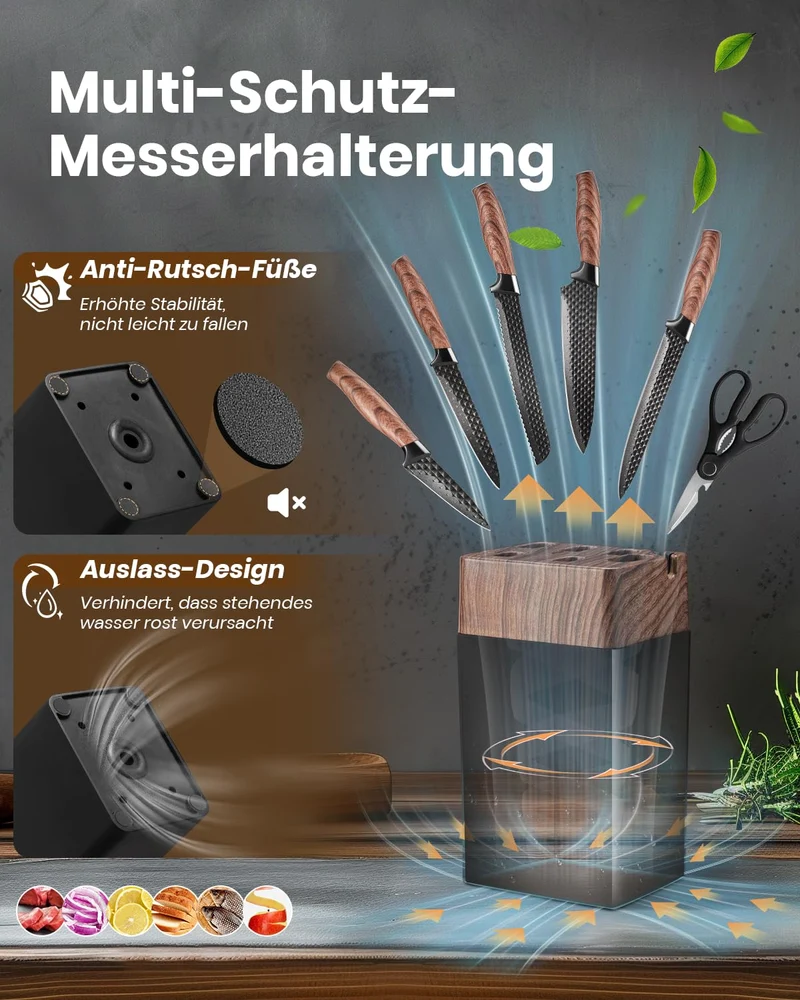 Messerblockset, 7-teiliges scharfes Messerset mit Block, deutsche Klingen aus hochwertigem Edelstahl und ergonomischen Griffen, professionelles Küchenmesserset für den Heimgebrauch
