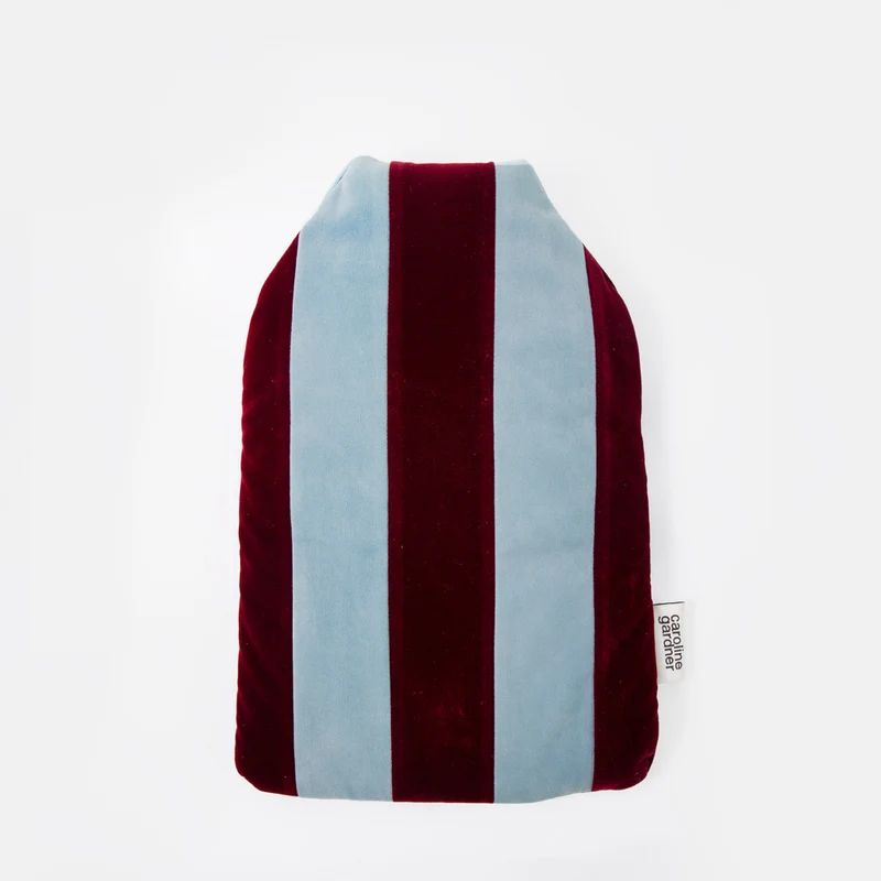 Blue & Wine Stripe Velvet Hot Water Bottle