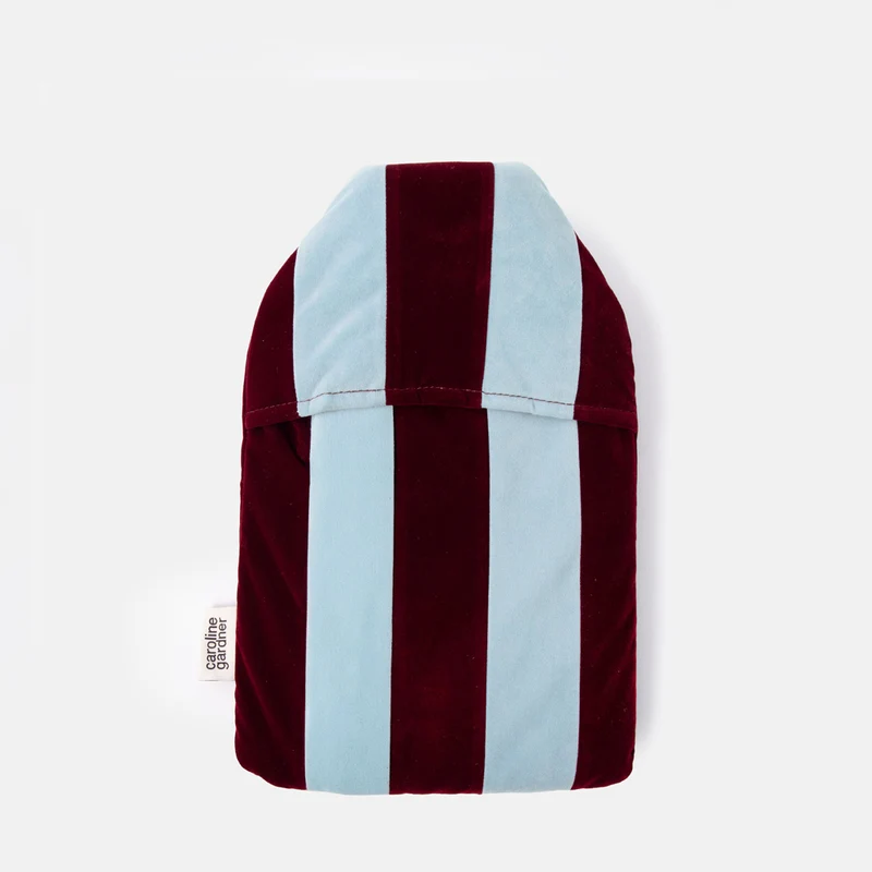 Blue & Wine Stripe Velvet Hot Water Bottle