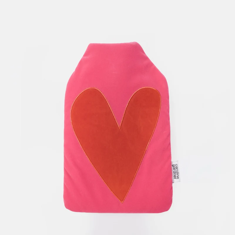 Pink & Orange Heart Velvet Hot Water Bottle