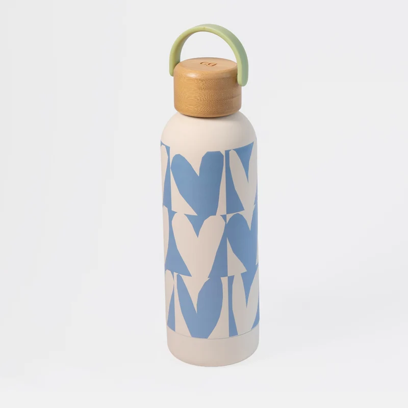 Blue Checkmate Hearts Stainless Steel Water Bottle
