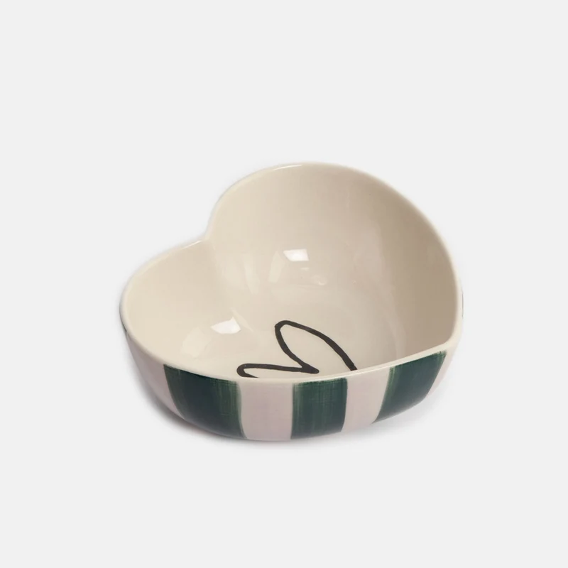 Green & Pink Stripe Heart Bowl
