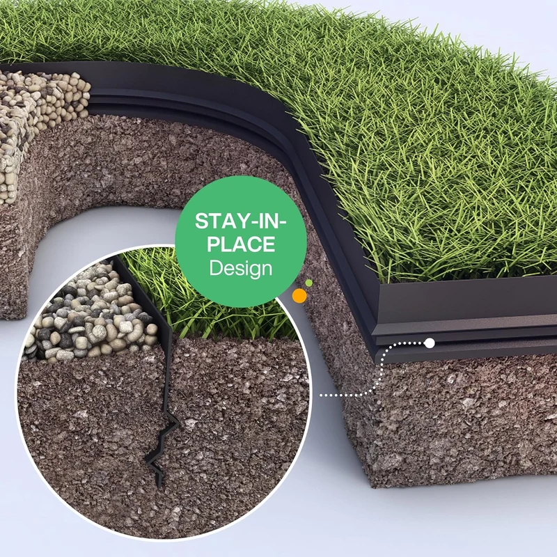 Flexible Rasenkante Kunststoff - Robustes Stay-in-Place Design - Sehr Gut zu Verarbeiten, Min. 30 Jahre Lebensdauer, Unsichtbar - Beeteinfassung aus 100% recyceltem Plastik