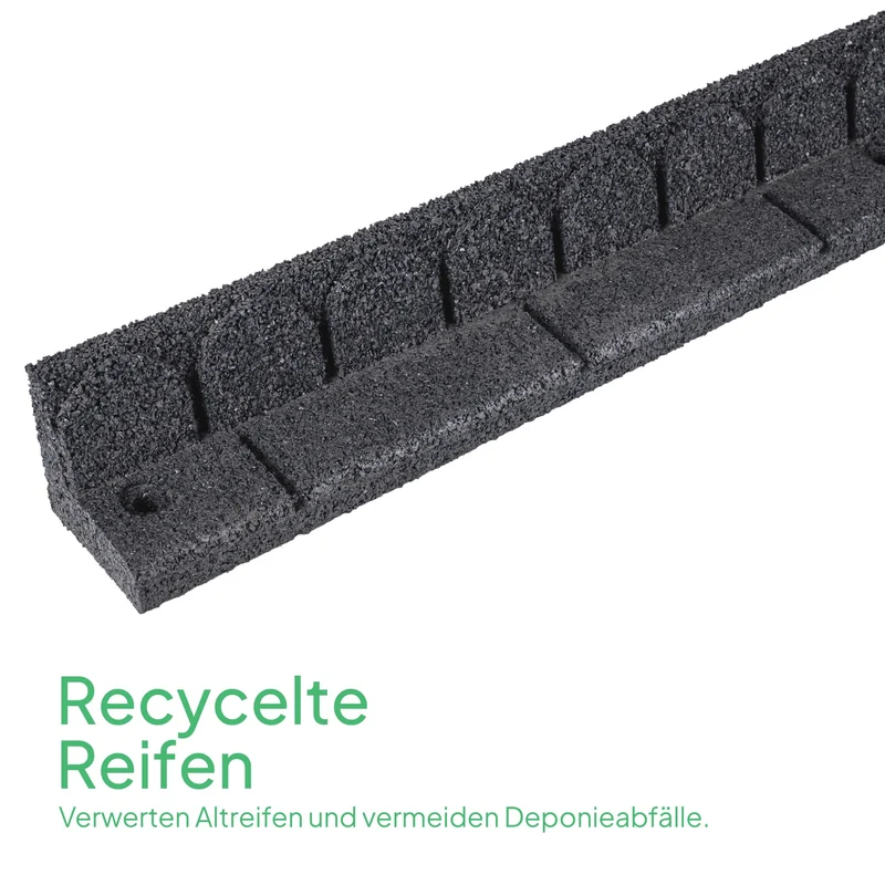 Flexible Rasenkante aus Recyceltem Gummi - Rasenmäherfreundliche Mähkante - Leicht zu verarbeitende Rasenkantensteine - Stabile Beetumrandung & Beeteinfassung - Anthrazit
