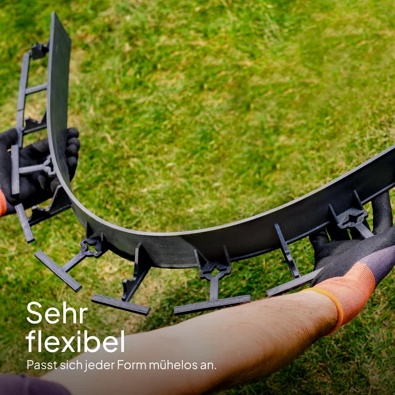 Flexible Rasenkante Kunststoff 24 m - Pflasterkante mit 50 Erdanker - Mähkante aus recyceltem Plastik - Sehr gut Rasenkantensteine zu verarbeiten, min. 25 Jahre Lebensdauer