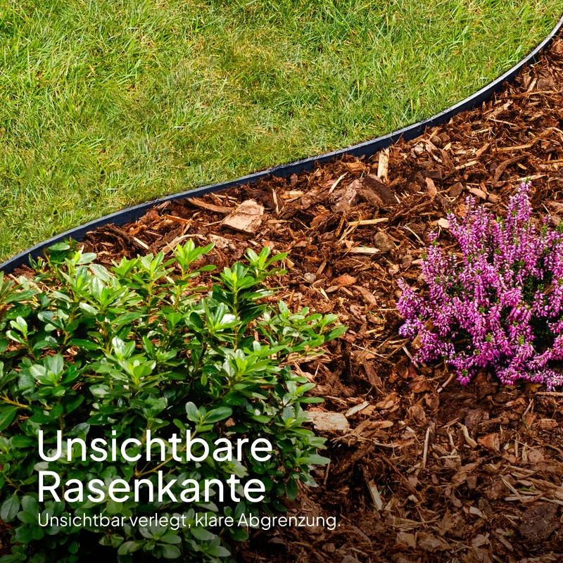Flexible Rasenkante Kunststoff 24 m - Pflasterkante mit 50 Erdanker - Mähkante aus recyceltem Plastik - Sehr gut Rasenkantensteine zu verarbeiten, min. 25 Jahre Lebensdauer