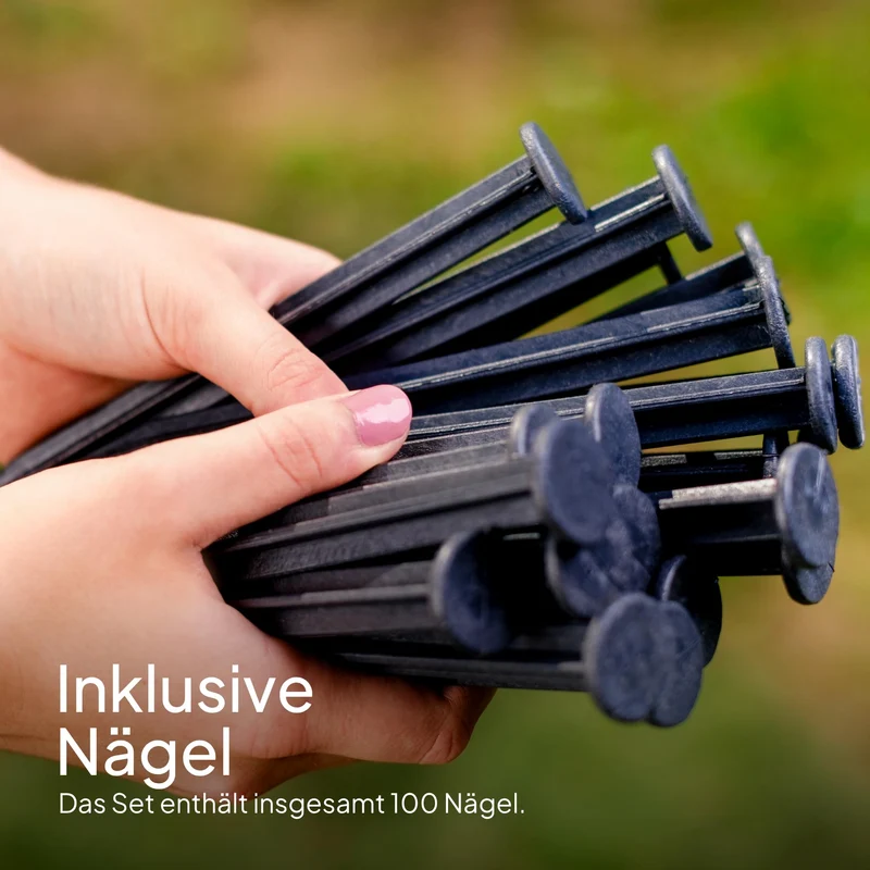 Flexible Rasenkante Kunststoff 24 m - Pflasterkante mit 50 Erdanker - Mähkante aus recyceltem Plastik - Sehr gut Rasenkantensteine zu verarbeiten, min. 25 Jahre Lebensdauer