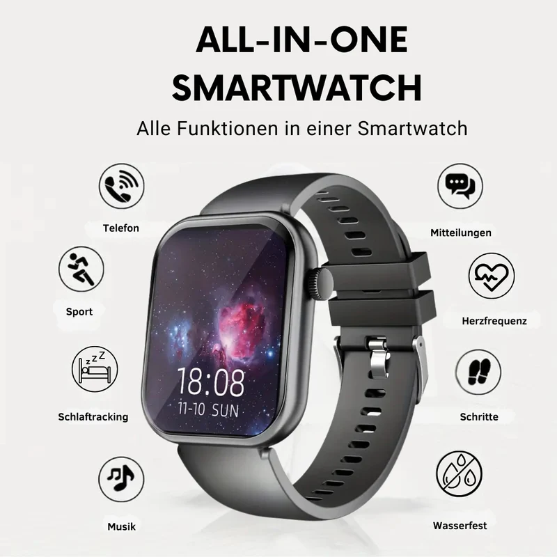 Smartwatch – Herzfrequenz, Schlaftracking, Schrittzähler, Bluetooth, App & HD-Display