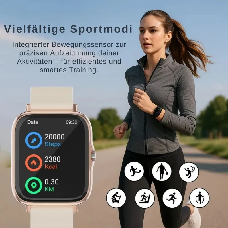 Smartwatch – Herzfrequenz, Schlaftracking, Schrittzähler, Bluetooth, App & HD-Display
