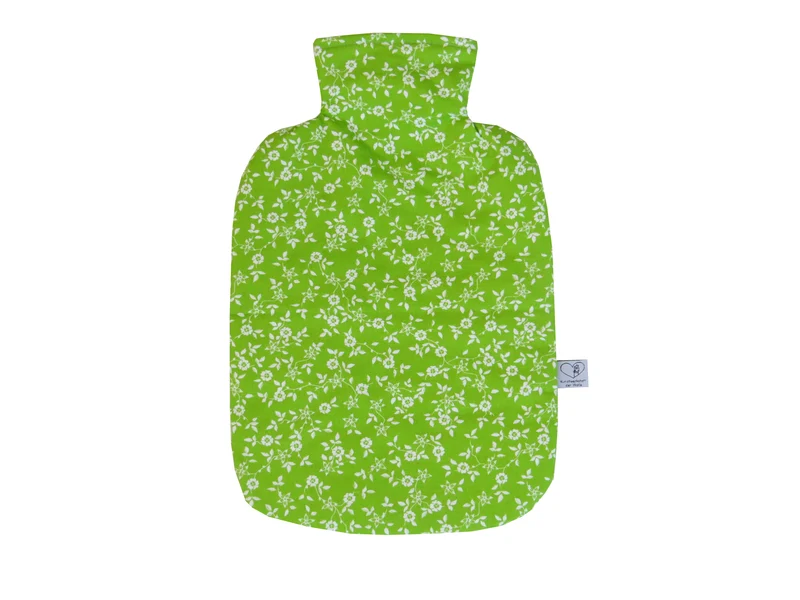 Wärmflasche 2 Liter maigrün Blumen
