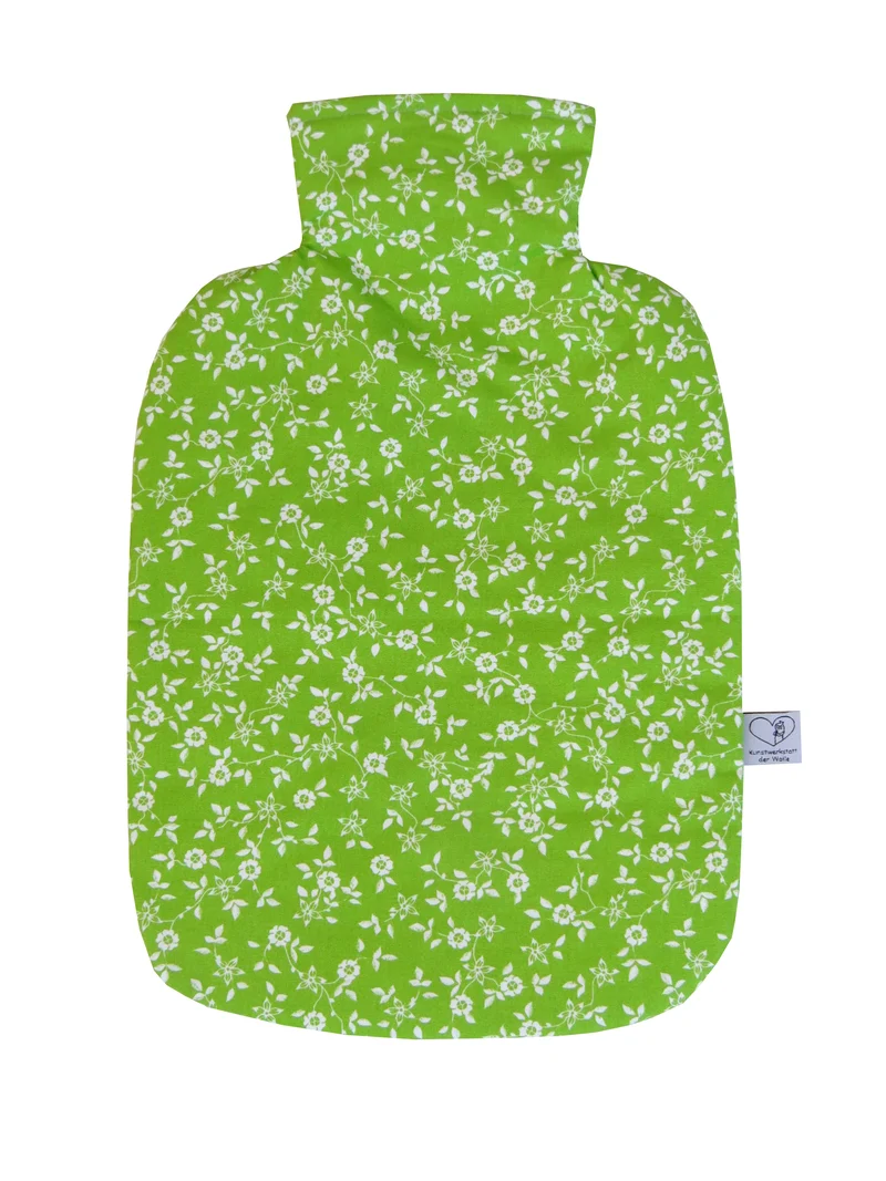 Wärmflasche 2 Liter maigrün Blumen