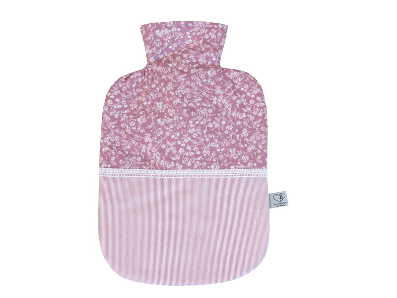 Wärmflasche 2 Liter altrosa Blumen Streifen