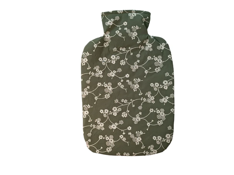 Wärmflasche 2 Liter grün Blumen