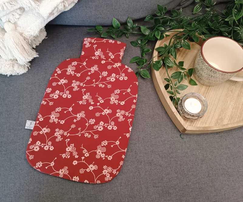 Wärmflasche 2 Liter rot Blumen