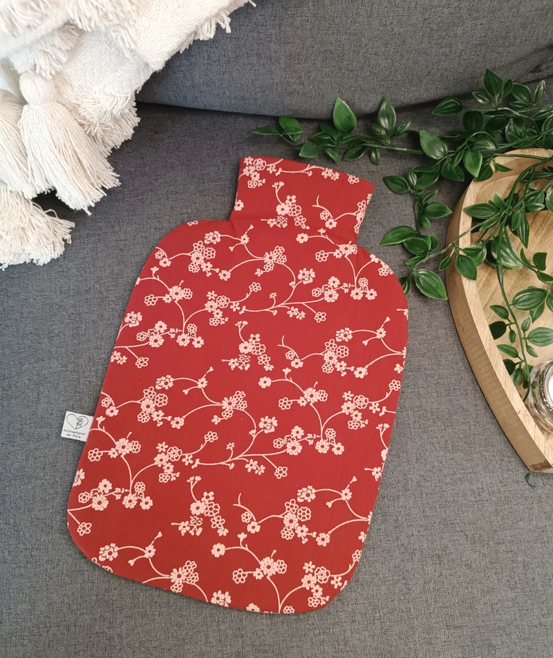 Wärmflasche 2 Liter rot Blumen