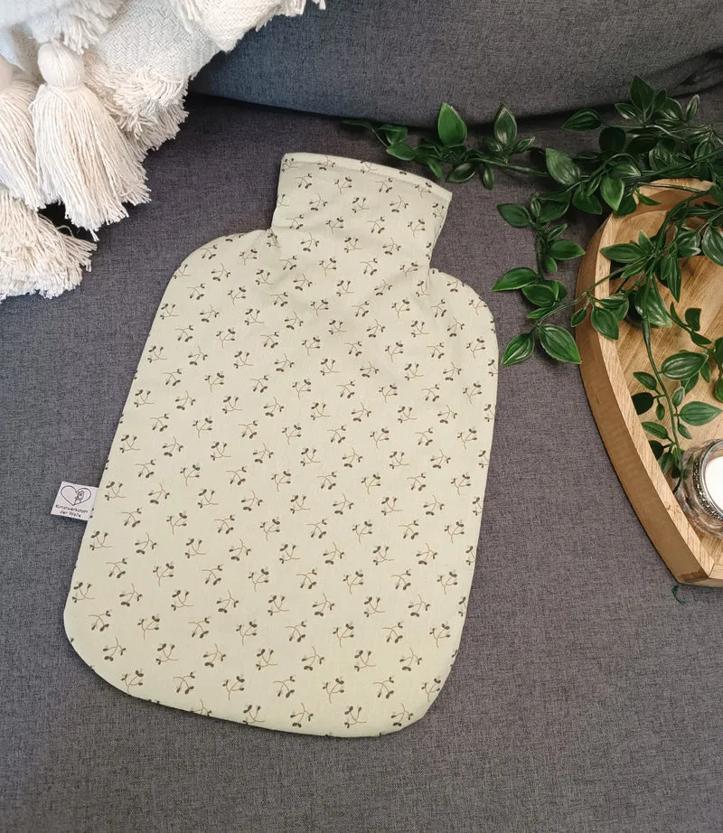 Wärmflasche 2 Liter salbei grün Blumen