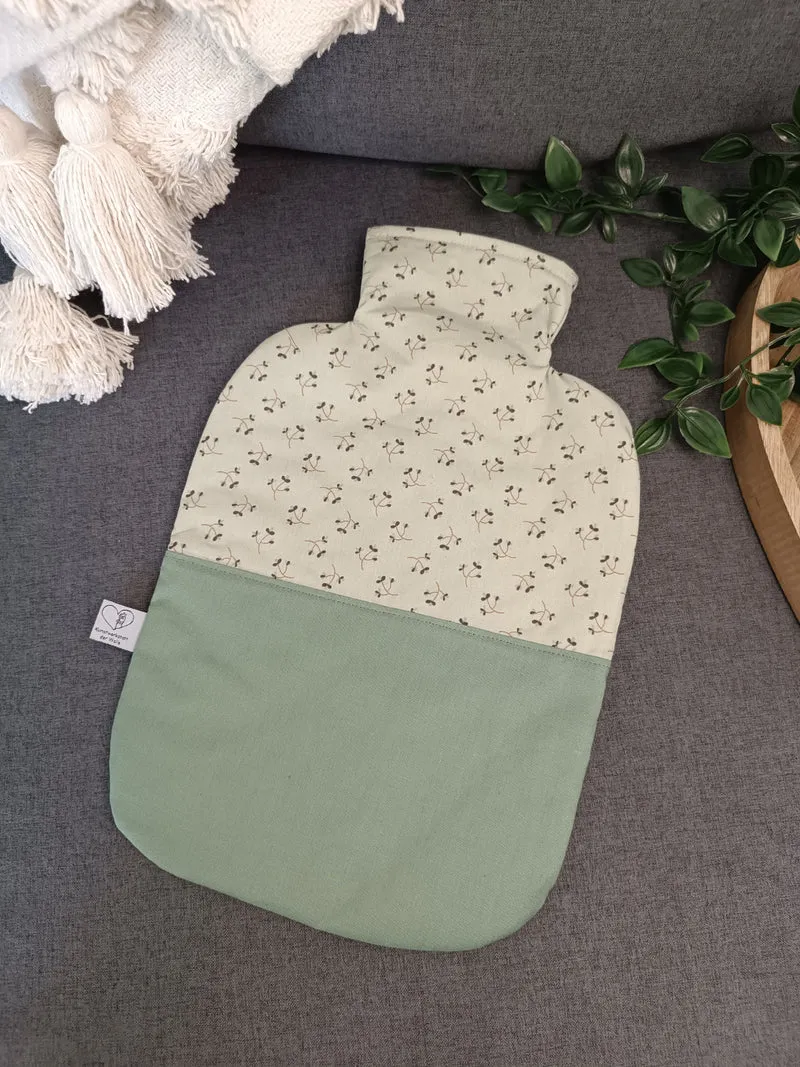 Wärmflasche 2 Liter salbeigrün Blumen