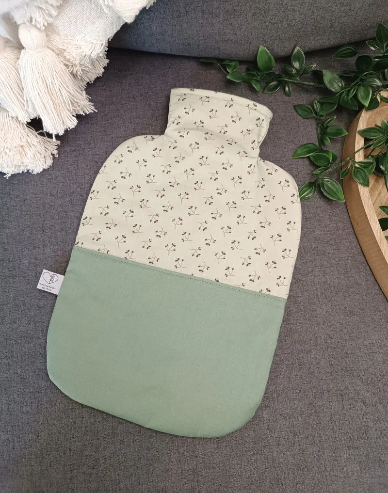 Wärmflasche 2 Liter salbeigrün Blumen