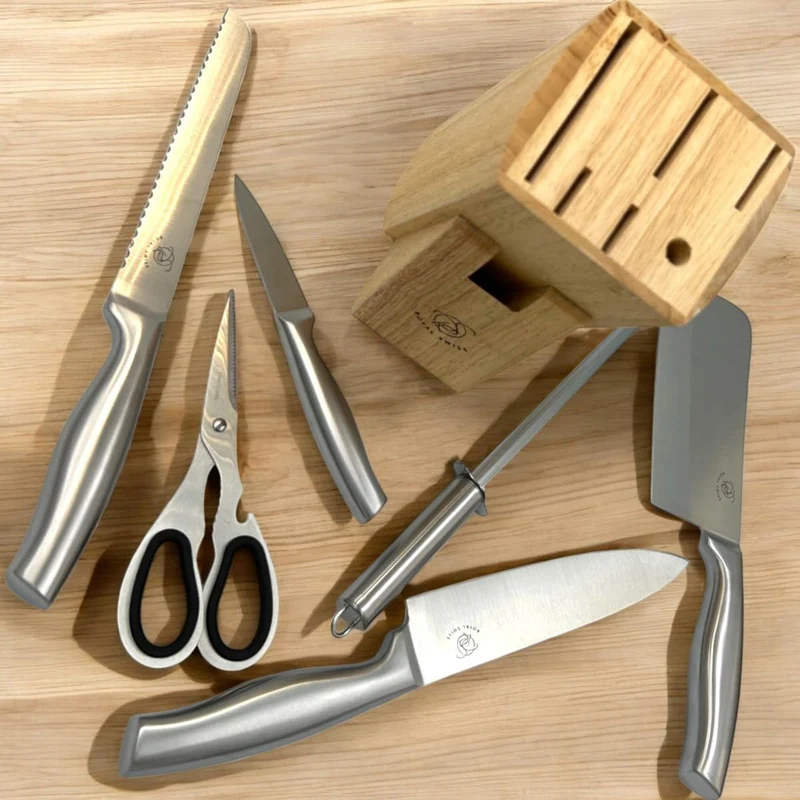 Professionelles Messer, Messerhalter Holz, 6-teiliges Set Küchenmesser-Set, Küchenmesser-Set, Edelstahl, Kochmesserhalter mit Punktmesser