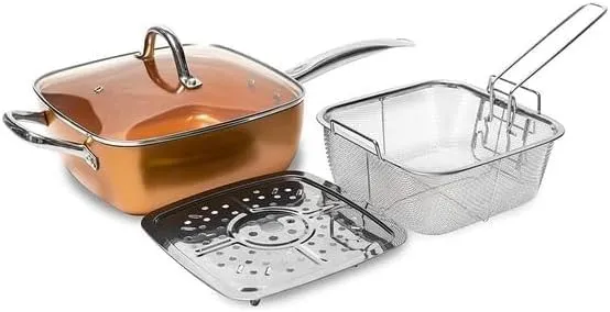 5-in-1 Multifunktions-Bratpfanne mit Deckel, Zubehör für 6 Personen, 6 l, 28 cm Ölfritteuse – PFOA-freie Antihaft-Keramikbeschichtung – Induktions-, Gas-, Elektro- und Backofengeeignet