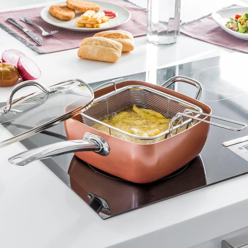 5-in-1 Multifunktions-Bratpfanne mit Deckel, Zubehör für 6 Personen, 6 l, 28 cm Ölfritteuse – PFOA-freie Antihaft-Keramikbeschichtung – Induktions-, Gas-, Elektro- und Backofengeeignet