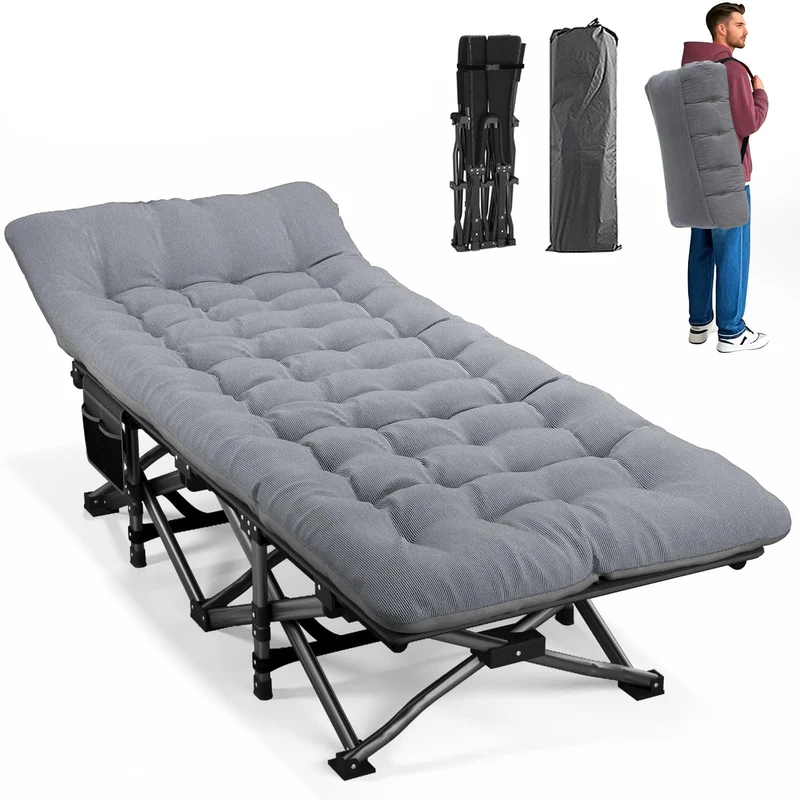 Camping Bett - Feldbett - Gästebett bis 200 kg mit Seitentasche, Portable Camping Lounge, Outdoor, Garten, Reisen, Camping, Indoor