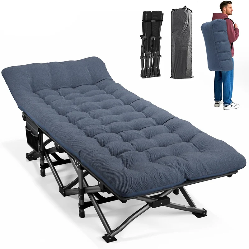 Camping Bett - Feldbett - Gästebett bis 200 kg mit Seitentasche, Portable Camping Lounge, Outdoor, Garten, Reisen, Camping, Indoor