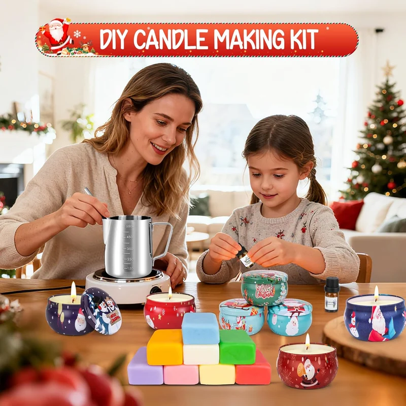 Kerzen Selber Machen Set,DIY Kerzenherstellung Kit,Duftkerze Geschenke Set mit 500g Bienenwachs,Kerzen Schmelztopf,9 Kerzendosen,6 Duftöl,3 Silikonformen,100Candle Wicks ,Rührlöffel,Dochthalter