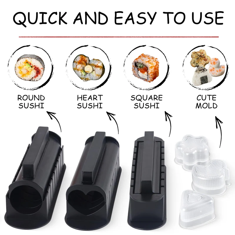 Sushi Set, 20-teiliges Kit für Anfänger, um sich selbst Sushi zu machen, Sushi-Platte mit Reisrollenformen, Gabel, Messer, Rollmatte, Sticks