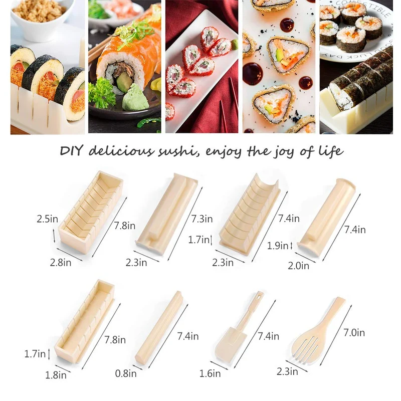 Sushi Set, 20-teiliges Kit für Anfänger, um sich selbst Sushi zu machen, Sushi-Platte mit Reisrollenformen, Gabel, Messer, Rollmatte, Sticks