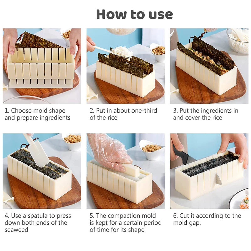 Sushi Set, 20-teiliges Kit für Anfänger, um sich selbst Sushi zu machen, Sushi-Platte mit Reisrollenformen, Gabel, Messer, Rollmatte, Sticks