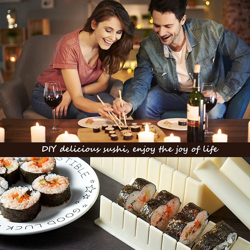 Sushi Set, 20-teiliges Kit für Anfänger, um sich selbst Sushi zu machen, Sushi-Platte mit Reisrollenformen, Gabel, Messer, Rollmatte, Sticks