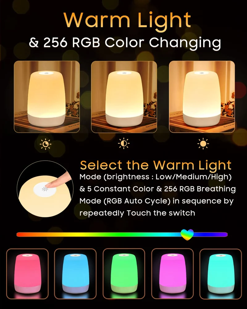 Tischlampe Drahtlose LED - Nacht Tisch - Lampe Touch Dimmbar mit warmem Licht & 256 RGB Farbwechsel, Lampenbatterie Wiederaufladbares Stilllicht Dimmbar mit Timer, Nachtlicht für Kinder