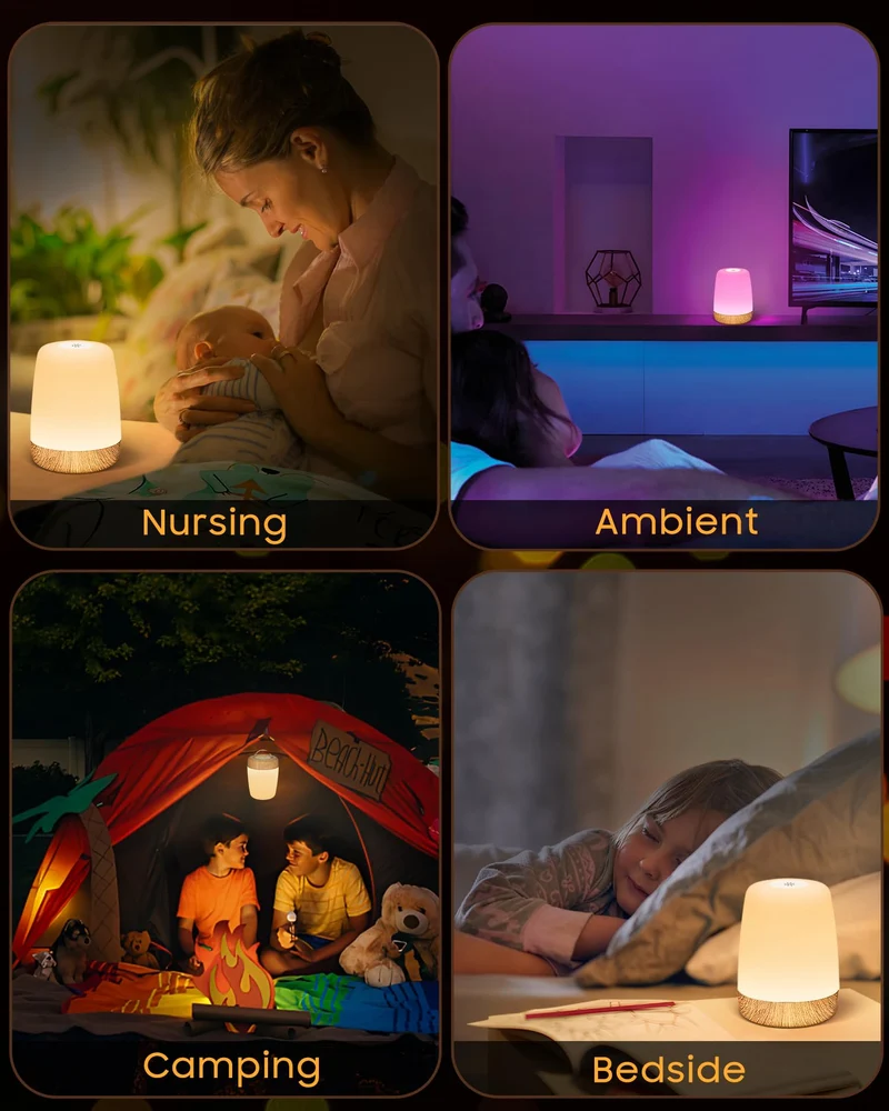 Tischlampe Drahtlose LED - Nacht Tisch - Lampe Touch Dimmbar mit warmem Licht & 256 RGB Farbwechsel, Lampenbatterie Wiederaufladbares Stilllicht Dimmbar mit Timer, Nachtlicht für Kinder
