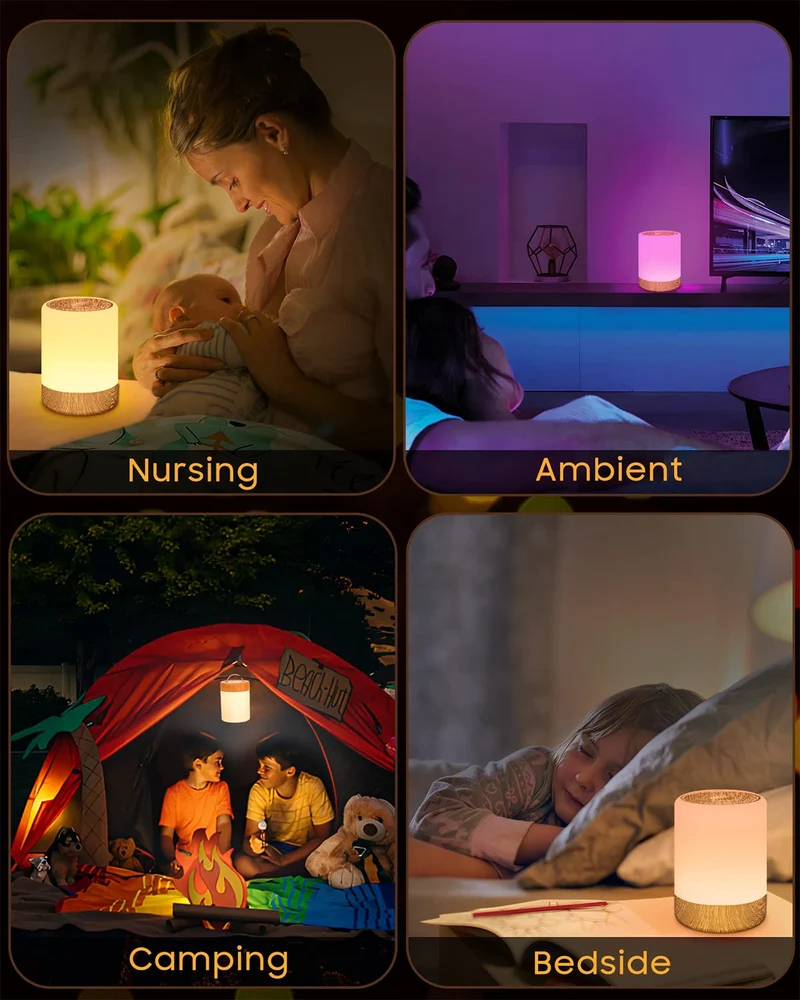 Tischlampe Drahtlose LED - Nacht Tisch - Lampe Touch Dimmbar mit warmem Licht & 256 RGB Farbwechsel, Lampenbatterie Wiederaufladbares Stilllicht Dimmbar mit Timer, Nachtlicht für Kinder