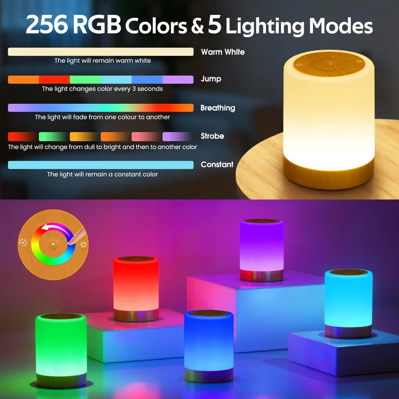 Tischlampe Drahtlose LED - Nacht Tisch - Lampe Touch Dimmbar mit warmem Licht & 256 RGB Farbwechsel, Lampenbatterie Wiederaufladbares Stilllicht Dimmbar mit Timer, Nachtlicht für Kinder