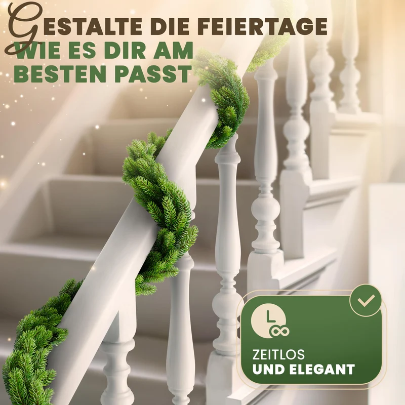 Weihnachtsgirlande - Lebensechte Tannengirlande, Grün, Perfekt für Weihnachtsdekoration, Innen- und Außenbereich, Treppengeländer und Türrahmen