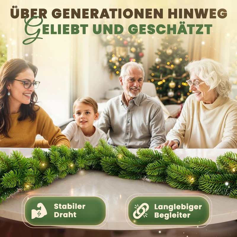 Weihnachtsgirlande - Lebensechte Tannengirlande, Grün, Perfekt für Weihnachtsdekoration, Innen- und Außenbereich, Treppengeländer und Türrahmen