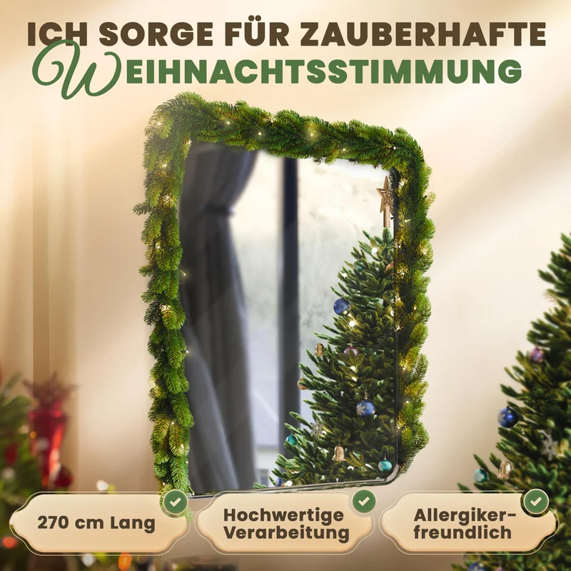 Weihnachtsgirlande - Lebensechte Tannengirlande, Grün, Perfekt für Weihnachtsdekoration, Innen- und Außenbereich, Treppengeländer und Türrahmen