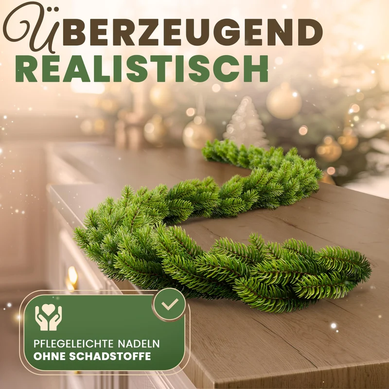 Weihnachtsgirlande - Lebensechte Tannengirlande, Grün, Perfekt für Weihnachtsdekoration, Innen- und Außenbereich, Treppengeländer und Türrahmen