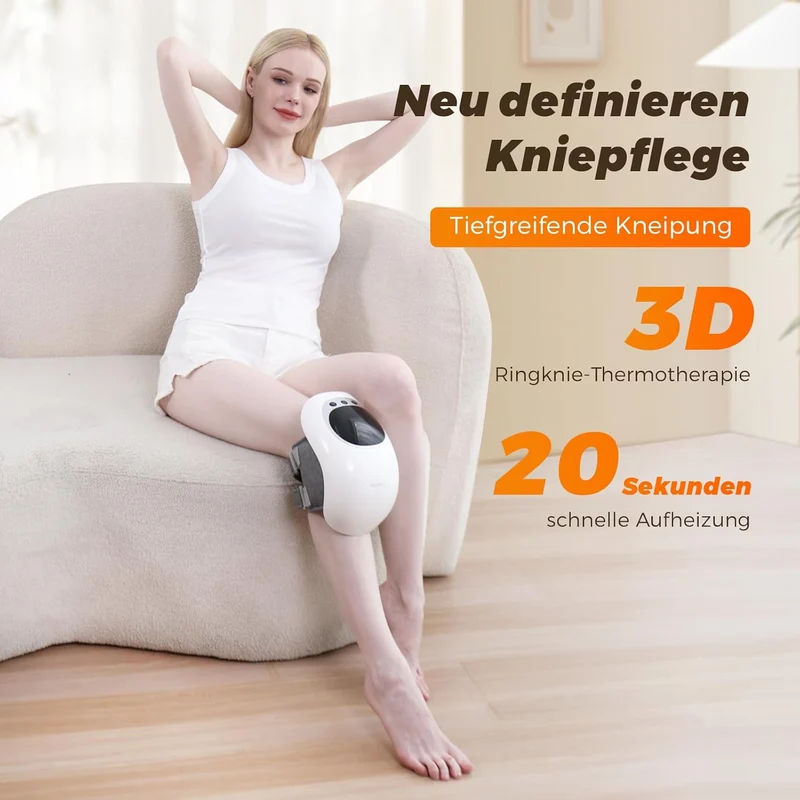 Knie-Massagegerät, 3 Temperaturstufen, Rotlicht-Therapie, LCD-Display, Wärme- und Vibrationstherapie, 7000 U/Min, 120 Min Laufzeit