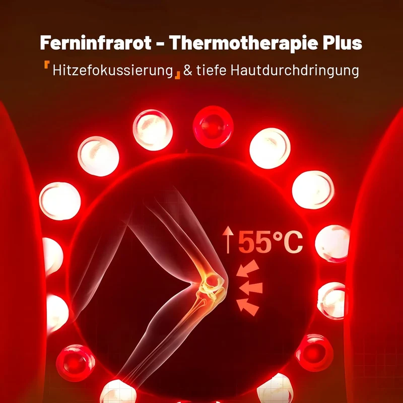 Knie-Massagegerät, 3 Temperaturstufen, Rotlicht-Therapie, LCD-Display, Wärme- und Vibrationstherapie, 7000 U/Min, 120 Min Laufzeit