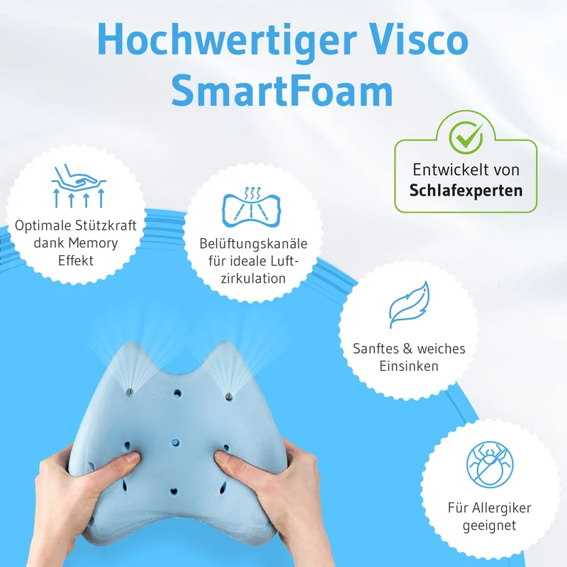 Kniekissen für Seitenschläfer, Orthopädisches Bein-Kissen für eine optimale Schlafhaltung, Ergonomisches Lagerungskissen aus viscoelastischem Memory Schaum, atmungsaktiver & waschbarer Bezug 23,5x9,5