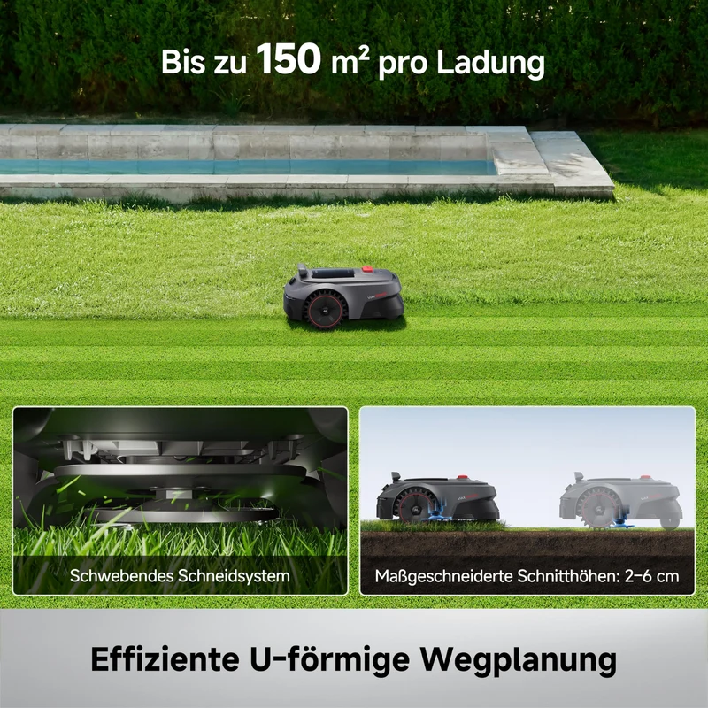 MOVA ViAX 250 Mähroboter Ohne Begrenzungskabel, Empf. 250m², KI-gestützte Kartierung, U-förmige Bahnen, Hindernisvermeidung Dual-Vision, Besserer Kantenschnitt, Für Komplexe Gelände, Appsteuerung