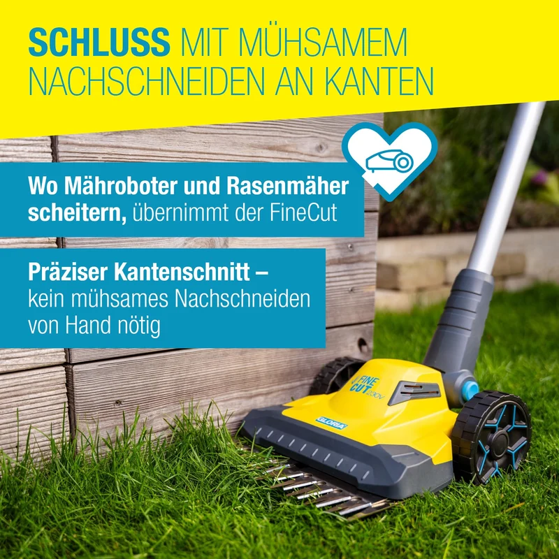 Rasentrimmer & Kantenschneider FineCut Varianten 18V Set | 25 cm Schnittbreite für Rasenkanten & kleine Gärten | inkl. Bosch Akku & Ladegerät | Ideal als Ergänzung zum Mähroboter, Gelb und Blau, Auswahl Varianten