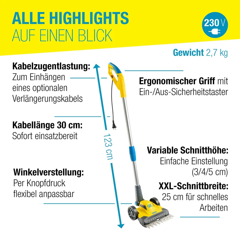Rasentrimmer & Kantenschneider FineCut Varianten 18V Set | 25 cm Schnittbreite für Rasenkanten & kleine Gärten | inkl. Bosch Akku & Ladegerät | Ideal als Ergänzung zum Mähroboter, Gelb und Blau, Auswahl Varianten