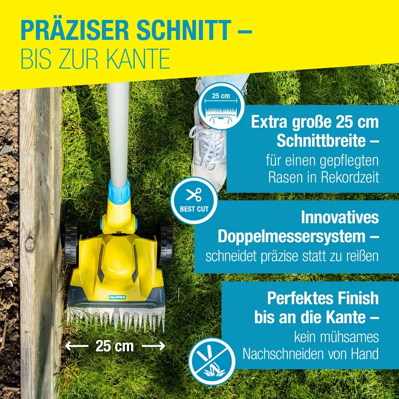 Rasentrimmer & Kantenschneider FineCut Varianten 18V Set | 25 cm Schnittbreite für Rasenkanten & kleine Gärten | inkl. Bosch Akku & Ladegerät | Ideal als Ergänzung zum Mähroboter, Gelb und Blau, Auswahl Varianten