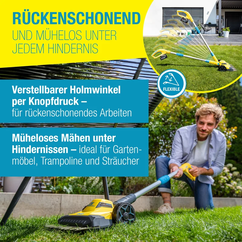 Rasentrimmer & Kantenschneider FineCut Varianten 18V Set | 25 cm Schnittbreite für Rasenkanten & kleine Gärten | inkl. Bosch Akku & Ladegerät | Ideal als Ergänzung zum Mähroboter, Gelb und Blau, Auswahl Varianten