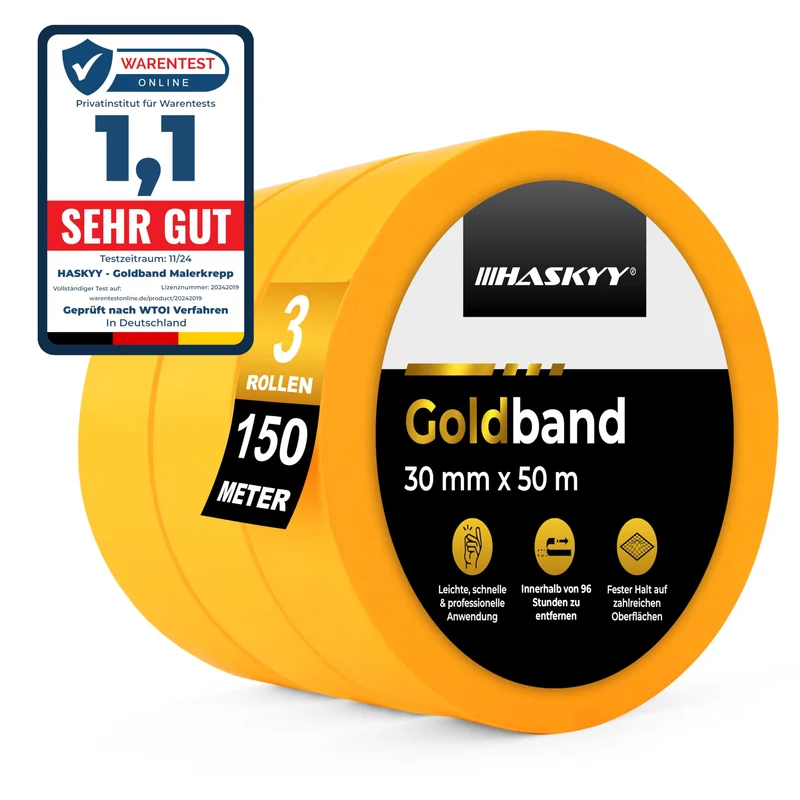 Goldband Malerkrepp Kreppband 3x Malerband 30mm x 50m Profi Abdeckband Malertape Klebeband Washi Tape Gold Papiertape Selbstklebend