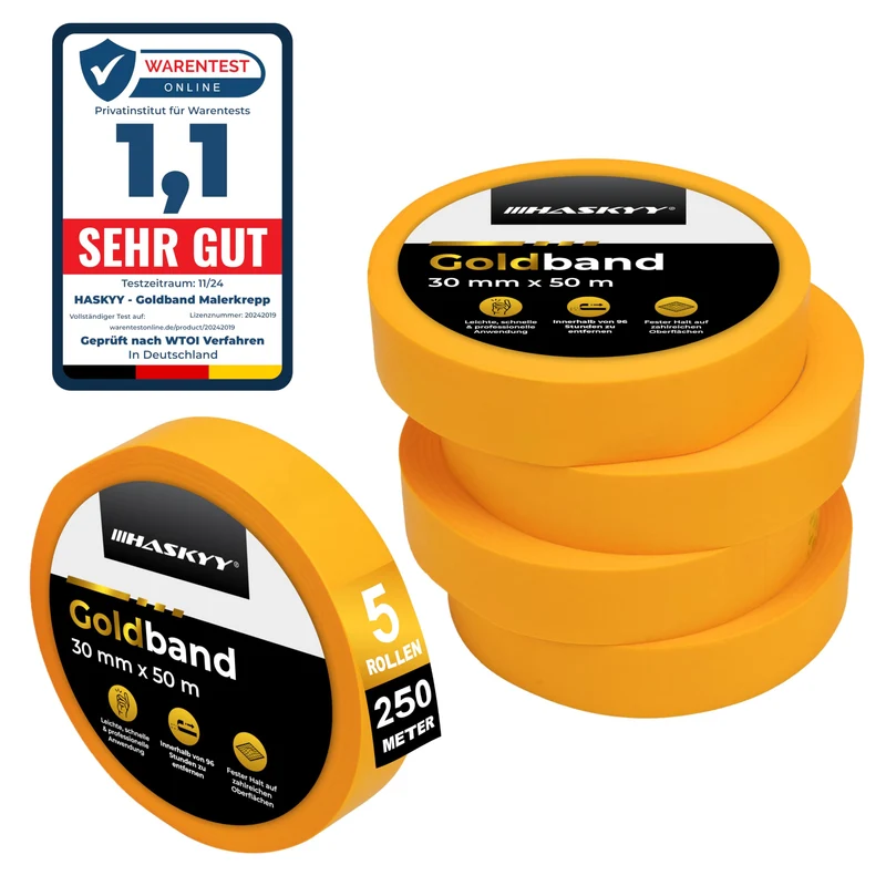 Goldband Malerkrepp Kreppband 3x Malerband 30mm x 50m Profi Abdeckband Malertape Klebeband Washi Tape Gold Papiertape Selbstklebend